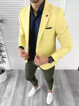 Sacou barbati slim fit galben 10269 E imagine