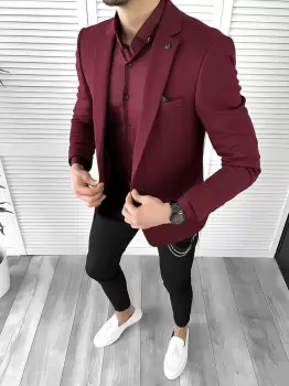 Sacou barbati slim fit grena 10323 E imagine