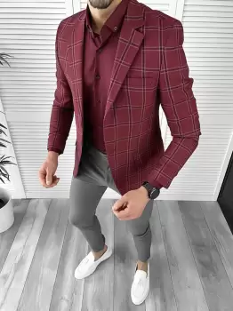 Sacou barbati slim fit grena 10324 E imagine