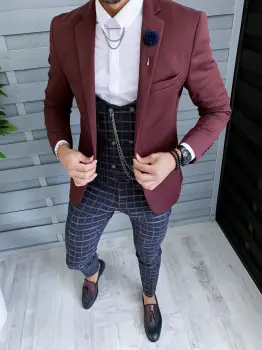 Sacou barbati slim fit grena B8768 D3-3.2 imagine