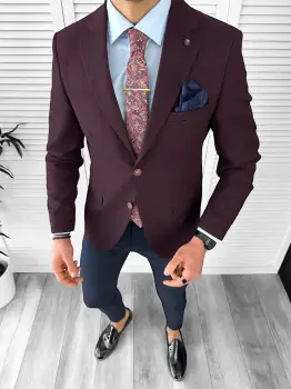 Sacou barbati slim fit  grena cu carouri  3562 imagine