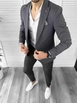 Sacou barbati slim fit gri 10273 E imagine