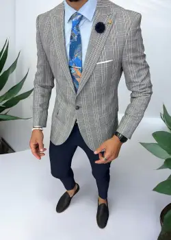 Sacou barbati slim fit gri 1031 imagine