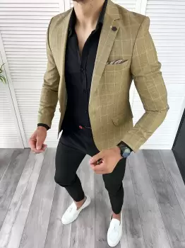 Sacou barbati slim fit in carouri 11978 D3-3.1 imagine