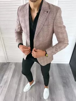 Sacou barbati slim fit in carouri 11981 D3-3.1 imagine