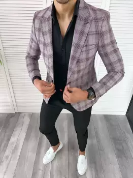 Sacou barbati slim fit in carouri 11982 D3-3.1 imagine