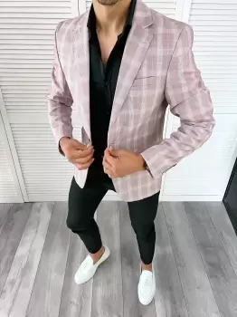 Sacou barbati slim fit in carouri 11983 D3-3.1 imagine