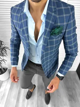 Sacou barbati slim fit in carouri 12715 P19-2.2 imagine