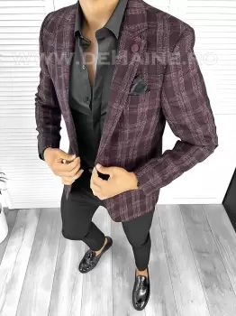 Sacou barbati slim fit in carouri B8305 8-4 imagine