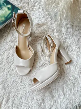 Sandale dama cu toc gros bej GH10 A40-3 imagine