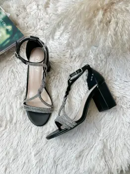 Sandale dama cu toc gros negre GH112 imagine