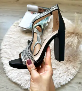 Sandale dama cu toc negre GH107 T13-2 imagine