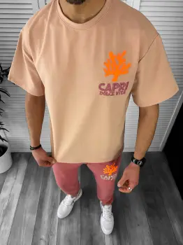 Trening barbati maro oversize cu imprimeu pantaloni + bluza 12918 imagine