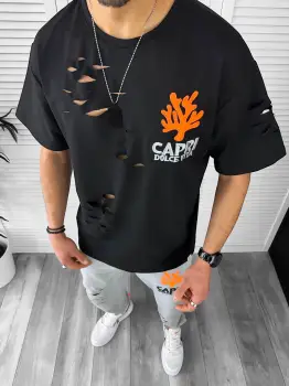 Trening barbati negru oversize cu imprimeu pantaloni + bluza 13029 O4-1.2 imagine