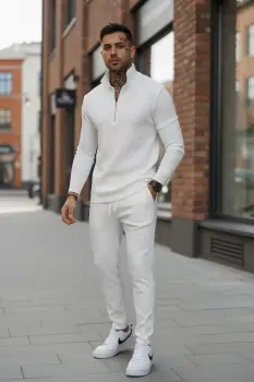 Trening barbati slim fit alb Pantaloni + Hanorac 3344 imagine