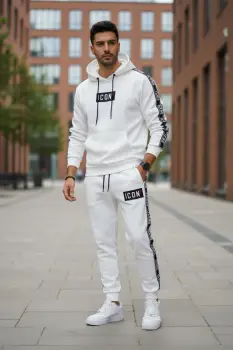 Trening barbati slim fit alb  Pantaloni + Hanorac 5041 imagine