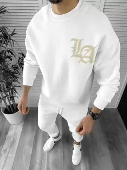 Trening barbati slim fit alb Pantaloni + Hanorac K005 imagine