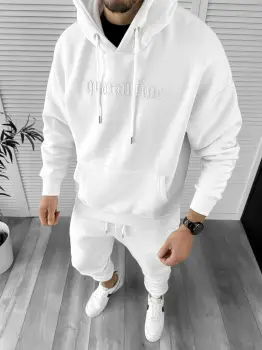 Trening barbati slim fit alb  Pantaloni + Hanorac K009 O3-3.2 imagine