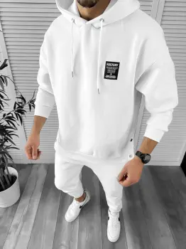 Trening barbati slim fit alb  Pantaloni + Hanorac k011 X13 imagine