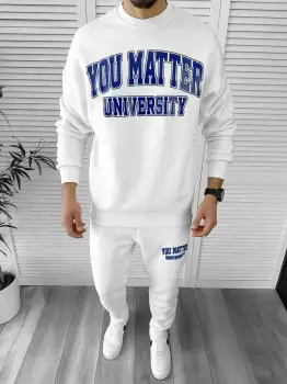 Trening barbati slim fit alb Pantaloni + Hanorac K170 imagine