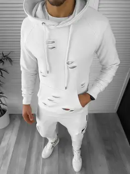 Trening barbati slim fit alb Pantaloni + Hanorac TY132 O4-3.2* imagine