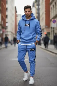 Trening barbati slim fit albastru  Pantaloni + Hanorac 5041 imagine