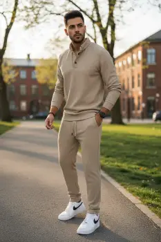 Trening barbati slim fit bej  Pantaloni + Bluza C200 26-3.3 imagine