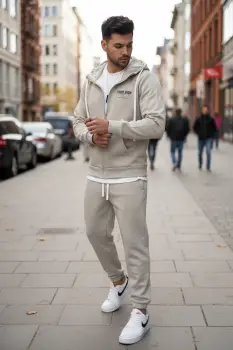 Trening barbati slim fit bej  Pantaloni + hanorac 166 imagine