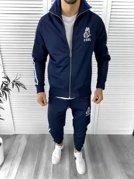 Trening barbati slim fit bleumarin Pantaloni + Hanorac K086 imagine