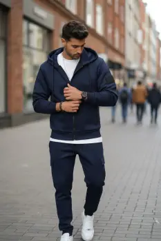 Trening barbati slim fit bleumarin  Pantaloni + Hanorac  silon    5047 imagine