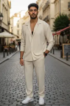 Trening barbati slim fit cream  Pantaloni + Bluza C400 31-1.3 imagine