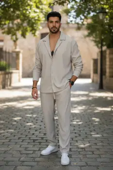 Trening barbati slim fit cream   Pantaloni + Bluza C400 34-3.3 imagine