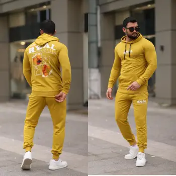 Trening barbati slim fit galben  Pantaloni + Hanorac  13354 imagine