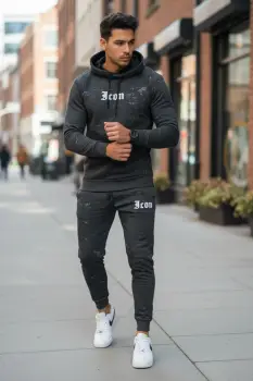 Trening barbati slim fit gri inchis   Pantaloni + Hanorac  13380 imagine