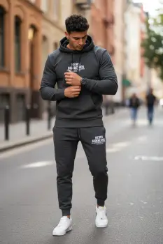 Trening barbati slim fit gri inchis   Pantaloni + Hanorac  13390 imagine