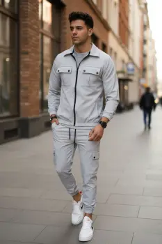 Trening barbati slim fit gri Pantaloni + Hanorac 1012 P20-1.3 imagine