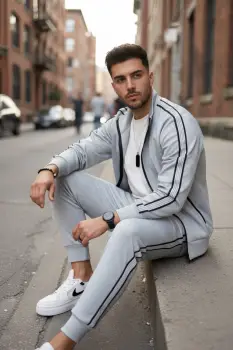Trening barbati slim fit gri  Pantaloni + hanorac 1209 imagine
