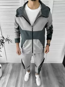 Trening barbati slim fit gri Pantaloni + Hanorac 123452 imagine