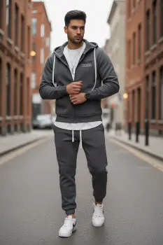 Trening barbati slim fit gri  Pantaloni + hanorac 166 imagine