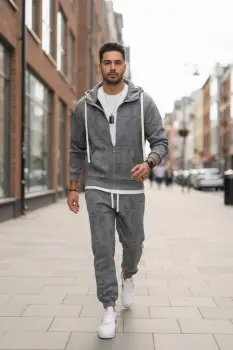 Trening barbati slim fit gri  Pantaloni + hanorac 167 imagine