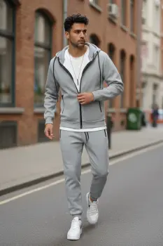 Trening barbati slim fit gri  Pantaloni + Hanorac 5031 imagine