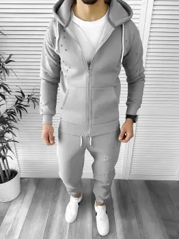 Trening barbati slim fit gri Pantaloni + Hanorac K023 imagine