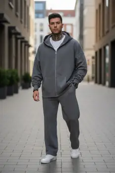 Trening barbati slim fit gri Pantaloni + Hanorac K043 imagine