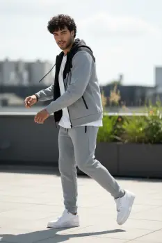 Trening barbati slim fit gri  Pantaloni + Hanorac  vatuit 5030 imagine