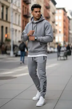 Trening barbati slim fit gri   Pantaloni + Hanorac  vatuit  RM57 i17-2 imagine