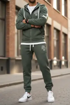 Trening barbati slim fit kaki  Pantaloni + hanorac 162 imagine