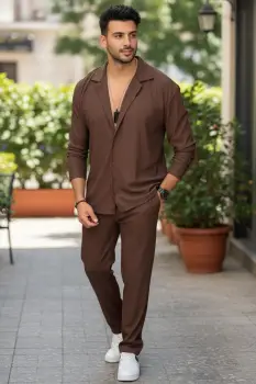 Trening barbati slim fit maro  Pantaloni + Bluza C400 imagine