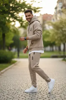 Trening barbati slim fit maro  Pantaloni + Hanorac  vatuit  RM58 imagine