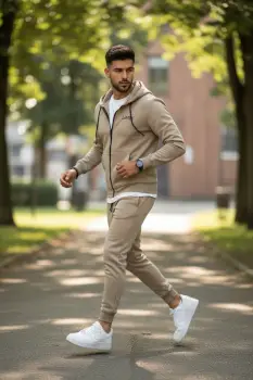 Trening barbati slim fit maro  Pantaloni + Hanorac  vatuit  RM60 imagine