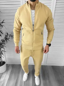 Trening barbati slim fit mustar Pantaloni + Hanorac K018 imagine